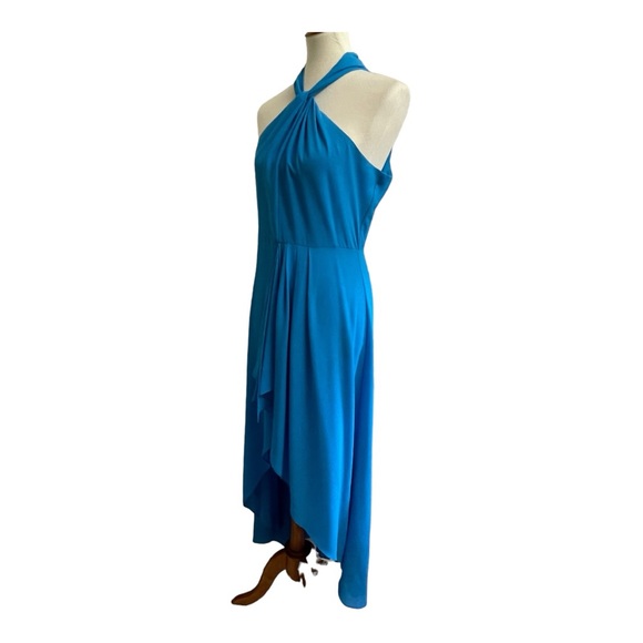 Belle Badgley Mischka Maxi Dress Womens 10 Leg Reveal Blue Halter Scarf Tie Back - Picture 8 of 16